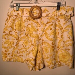 Maison d'Amelie Paris  shorts  Sz 10 linen blend  yellow white belt pleated